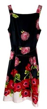 Teri Jon Rickie Freeman Womens 10 Fit & Flare Black Floral Lined Dress w Belt