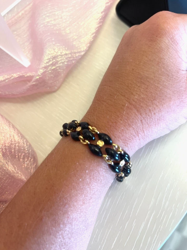 St. John Black Onyx and Gold Logo Bracelet Vintage - Image 3 of 4
