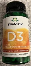 Swanson Higher Potency Vitamin D3 2000 IU 250 Caps Bone Immune Emotional Health