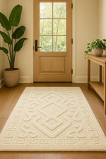 Hand Tufted Color Ivory Nz Wool Rug Modern Geometric Design Handmade Carpet Rug