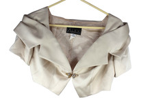 Alex Evenings Tan Satin Bolero Shrug Jacket w/ Jewel Clasp Size 6 USA Made