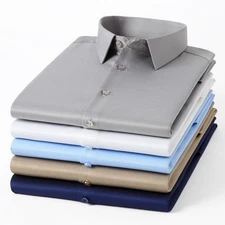 Men's 4-Way Stretch Wrinkle-Free Seamless Collar Silky Sheen Looking Dress Shirt