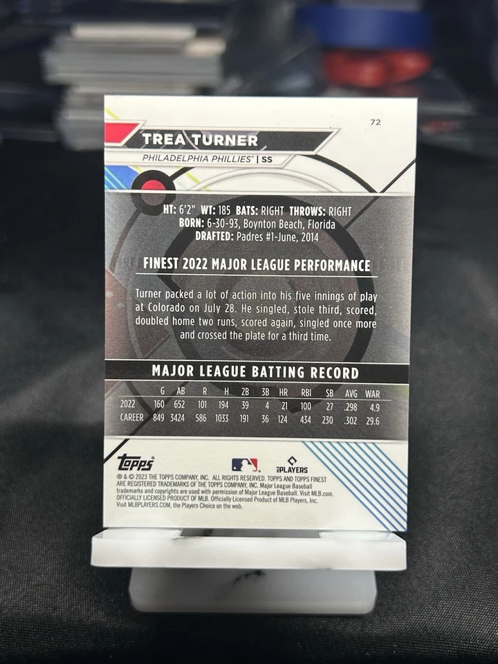 Trea Turner - 2022 Topps Finest /175 Aqua Shimmer Refractor #72 Phillies - Image 4 of 4
