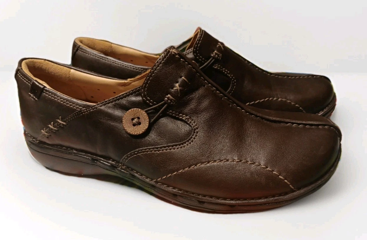 Scarpe mocassino donna Clarks destrutturate ad anello pelle marrone casual taglia 9 5M