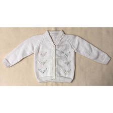 Vintage 90s Knit Cardigan Sweater Girls 3-6M White Pastel Floral Embroidered