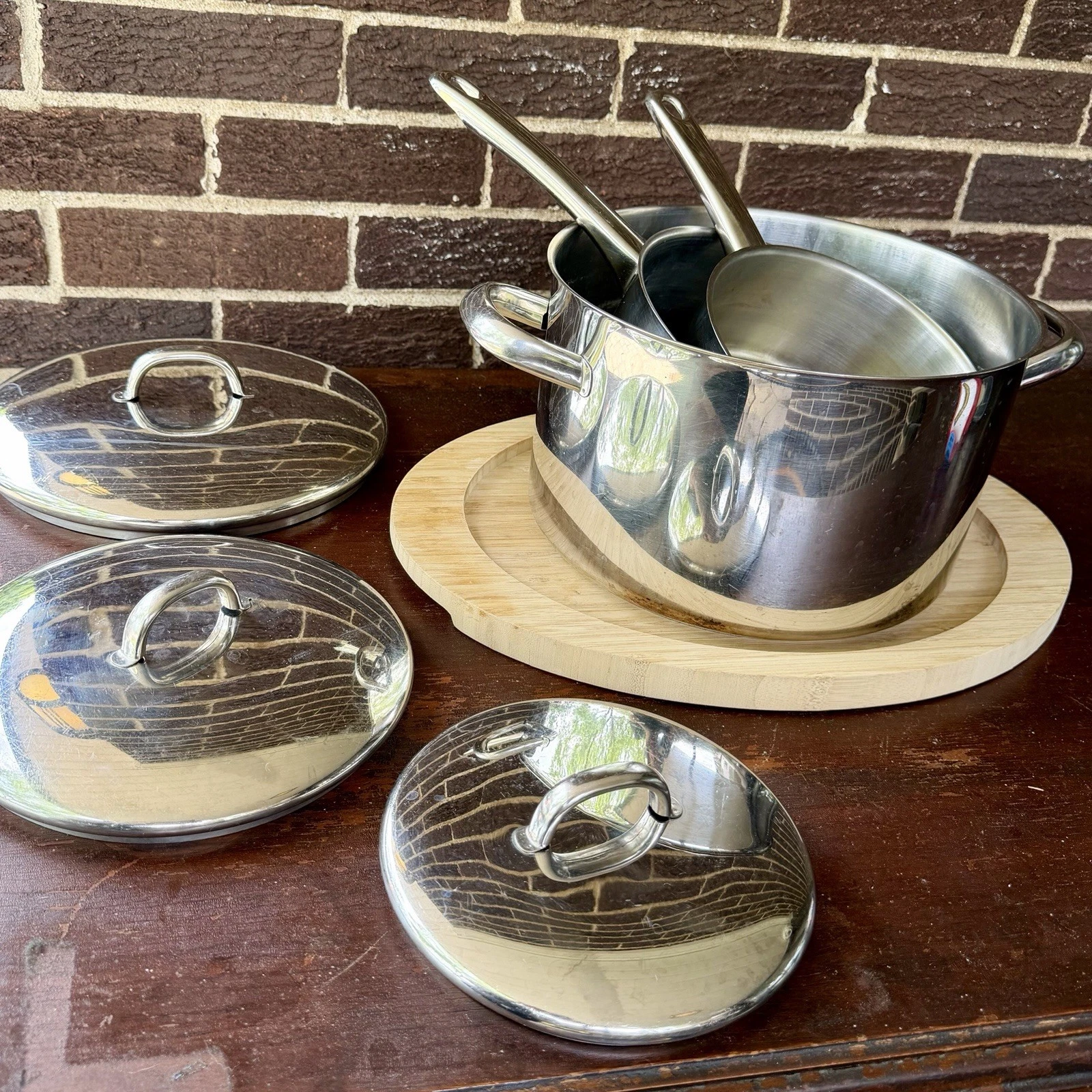 Vintage Silampos Portugal Stainless Steel Cookware Set 3 Pots 3 Lids Withe Cook