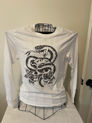 NWOT Medium Vans Tee Long Sleeve White Black Snake/Skull L24  W17  Creepy Cool