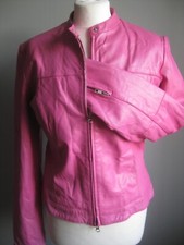 Pink Real Leather Jacket 12 14 Large Biker Racer Ladies Stretch Slim Hot Vintage