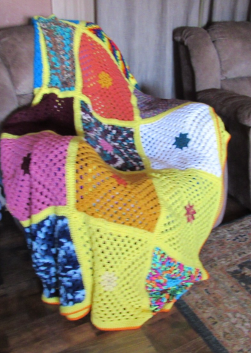 Large Vtg, Granny Square Crochet Afghan Bedspread Blanket 86 X 100" Queen Size - Picture 20 of 20