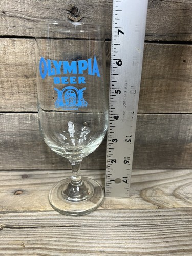 Vintage Set of 2 Olympia Beer Stemmed Glass Blue Horseshoe Logo Barware 7" Tall! - Picture 11 of 21