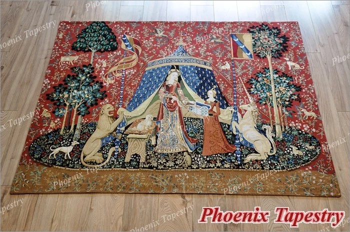 (MEDIO) DESEO La Dama y Unicornio Tapiz Medieval Colgante de Pared Tejido Jacquard Foto 2 de 4