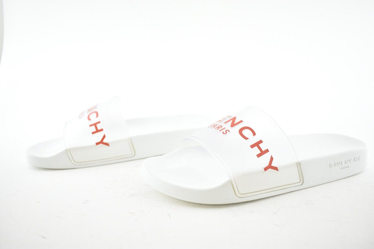 Givenchy Paris White Red PVC Clear Logo Slide Pool Sandal  display picture 3
