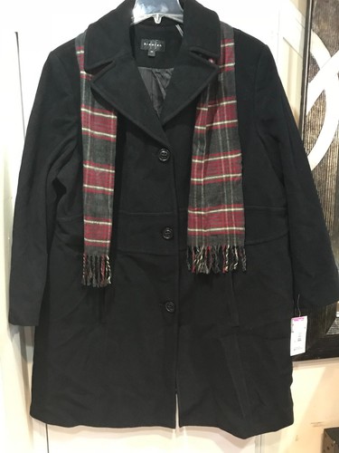 Women's Church Winter outerwear Wool blend Warm coat Black jacket +Scarf plus2X - Picture 4 of 12
