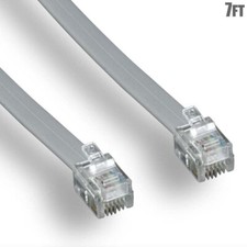 7ft RJ11 6P4C STRAIGHT 4 Conductor Flat Silver Phone Line Cable Cord for Data