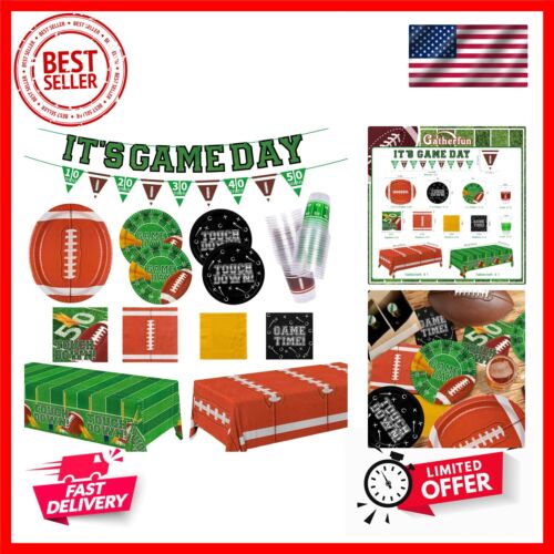 Football Party Supplies Kit for 24 Guests - Includes Large 2.5in Plates, Dess...