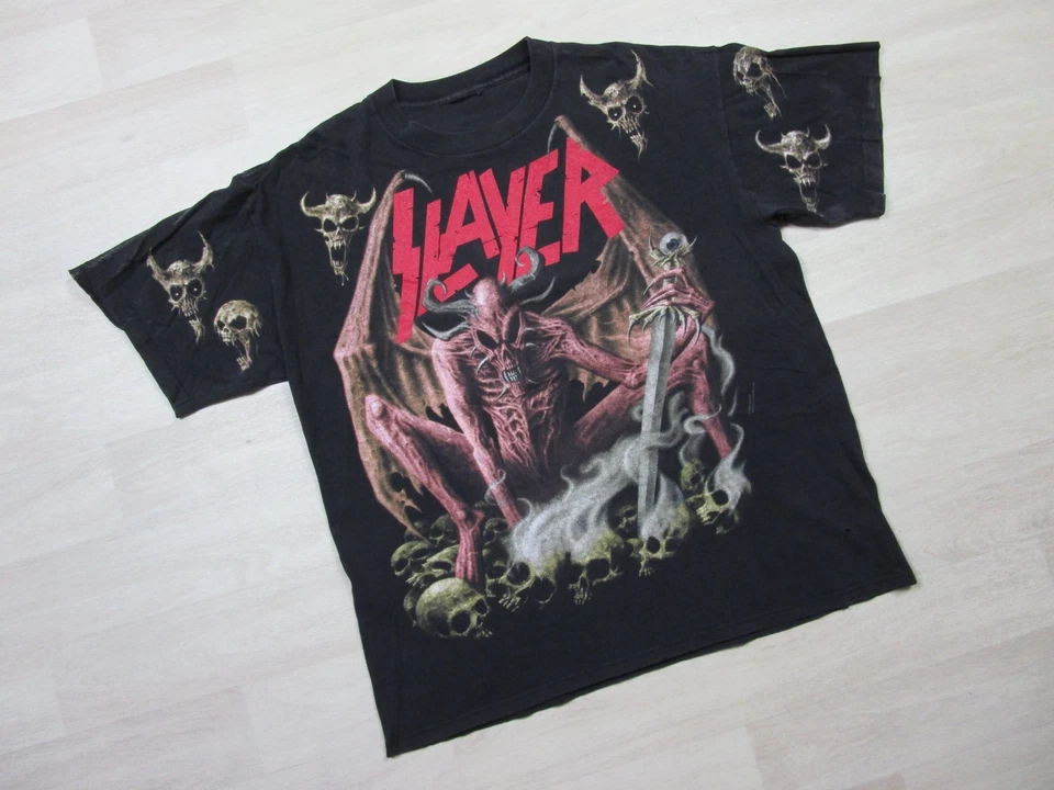 Camiseta de Colección Slayer Band (XL) Estampado Completo Gráfico Demonio 1993 Brockum AOP Foto 2 de 4