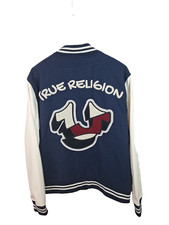 New True Religion Horseshoe Patch Varsity Jacket Navy -white Men Size Medium