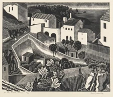 On the Costa Brava Tom Chadwick 1935 British Modernist Wood Engraving Art Print