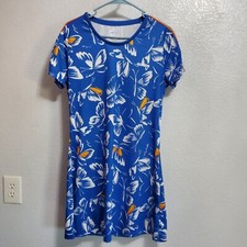 Adidas X Farm Rio Dress Womens L Blue Butterfly Print Short Sleeve Sporty Active