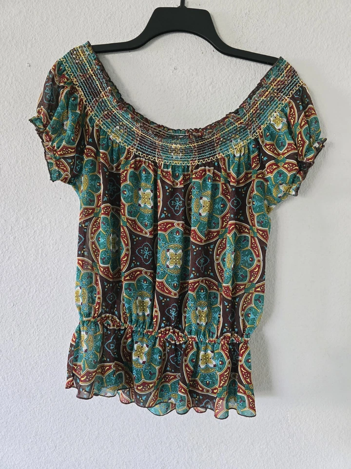 Love Tease Blouse Womens Sz M Multicolor Off Sholder Lightweight Coastal… - Image 2 of 4