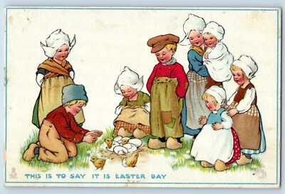 Easter Postcard Dutch Children Hatched Eggs Baby Chicks Tuck No. 759 Antique