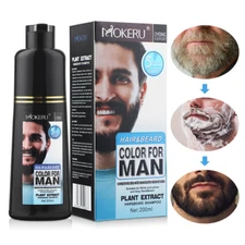 200ml Permanent Men Beard Hair Color Dye Tint Moustache Black Darkening Shampoo