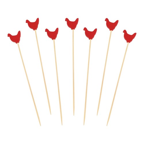 BambooMN Red Rooster Cocktail Appetizer Bamboo Toothpick Stick Drink Pick - Picture 10 of 11