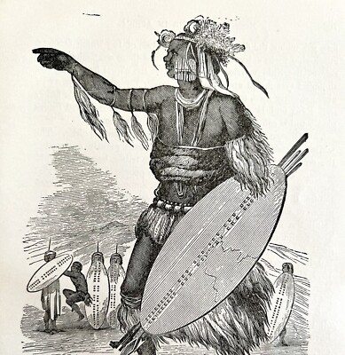 #ad Native Congo Warrior 1890 Wood Engraving Victorian Stanley In Africa DWAA2A $29.99