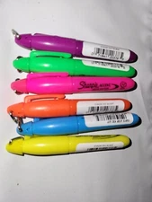 Lot of 6 Sharpie Mini Permanent Marker Keychain Clips Chisel Tip Assorted Colors