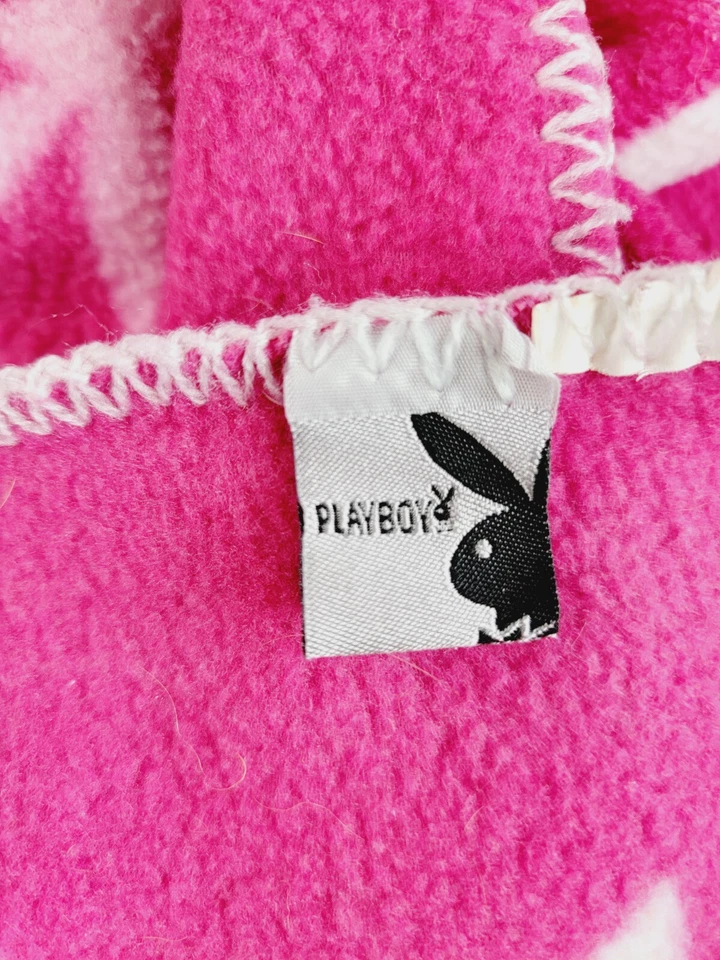 Playboy Classic Bunny Rabbit Heads Dark Pink Plush Fleece Blanket 50" X 60" - Image 4 of 4