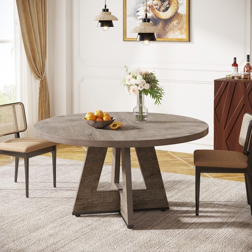 Round Dining Table for 4,Grey Kitchen Table Large Dinner Table - Picture 8 of 10