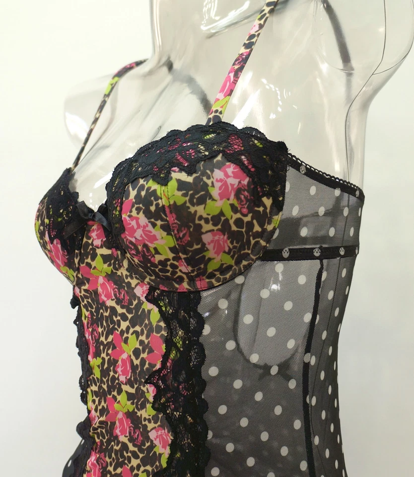 Conjunto de babydoll y tanga floral negra Biatta Intimates 34B para mujer Foto 3 de 4