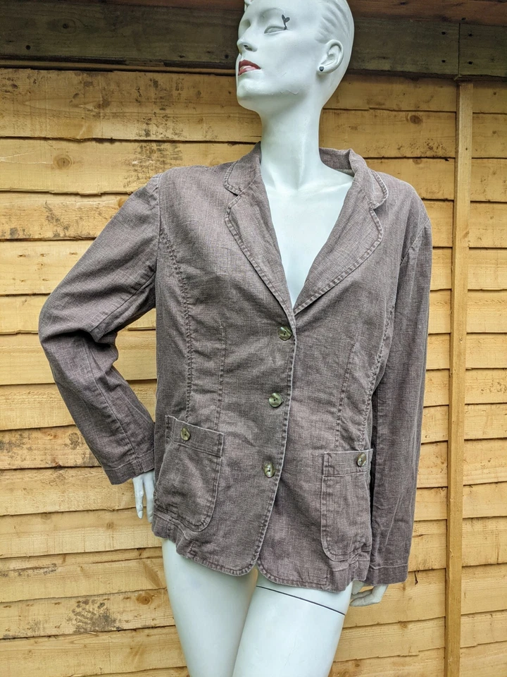 EAST Brown Linen Cotton Blazer Jacket Pocket Buttons Equestrian Size UK 16 - Image 2 of 4