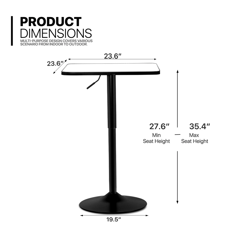 White Adjustable Counter Height Pub Bar Cocktail Table Wood Rectangular Tabletop - Image 3 of 4