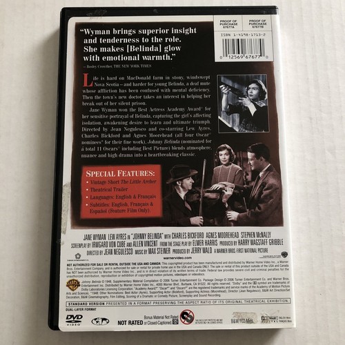 Johnny Belinda DVD movie Jane Wyman Lew Ayres B&W - Foto 2 di 3
