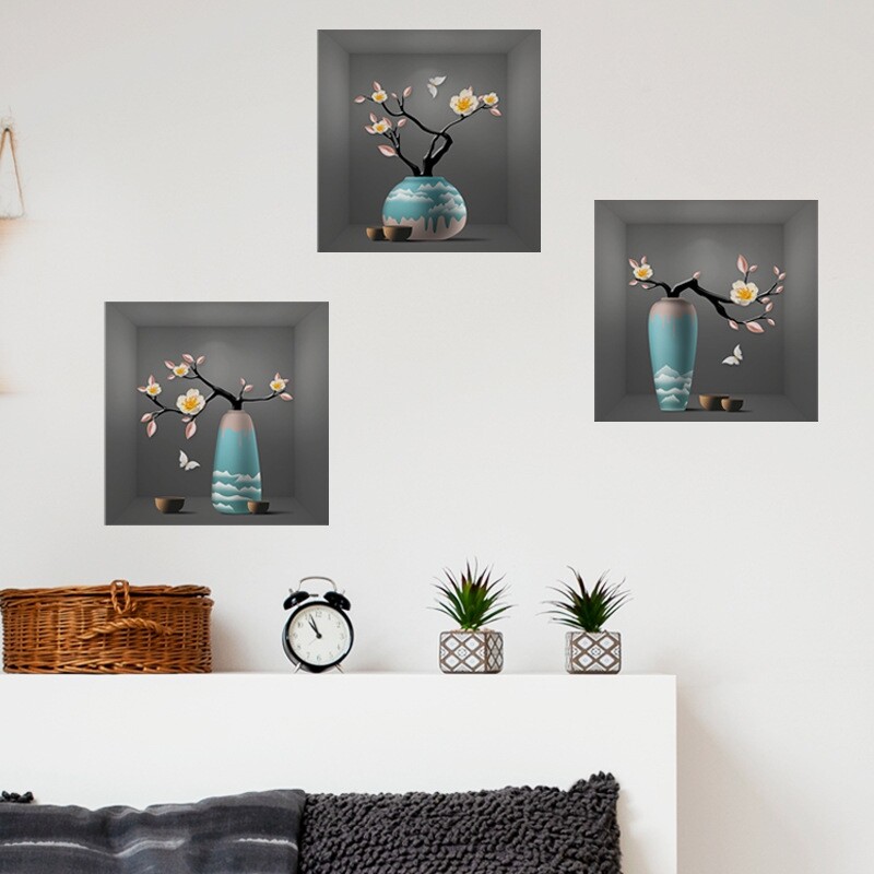 3 Pack 3D Green Plants Wall Stickers for Bedroom Living Room Kitchen