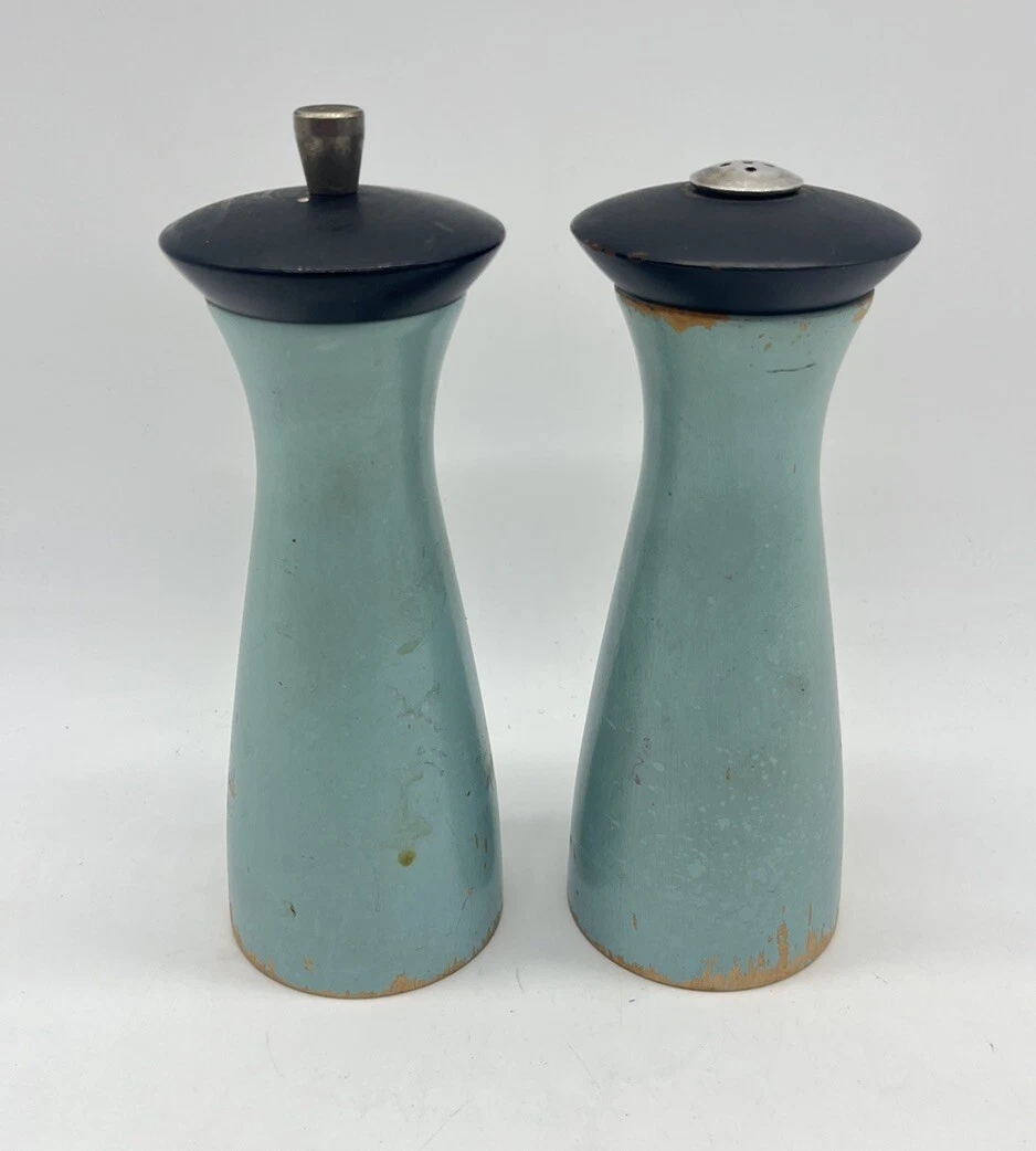 VINTAGE Verity Southall Salt Shaker & Pepper Mill Grinder Wood Metal RETRO MCM