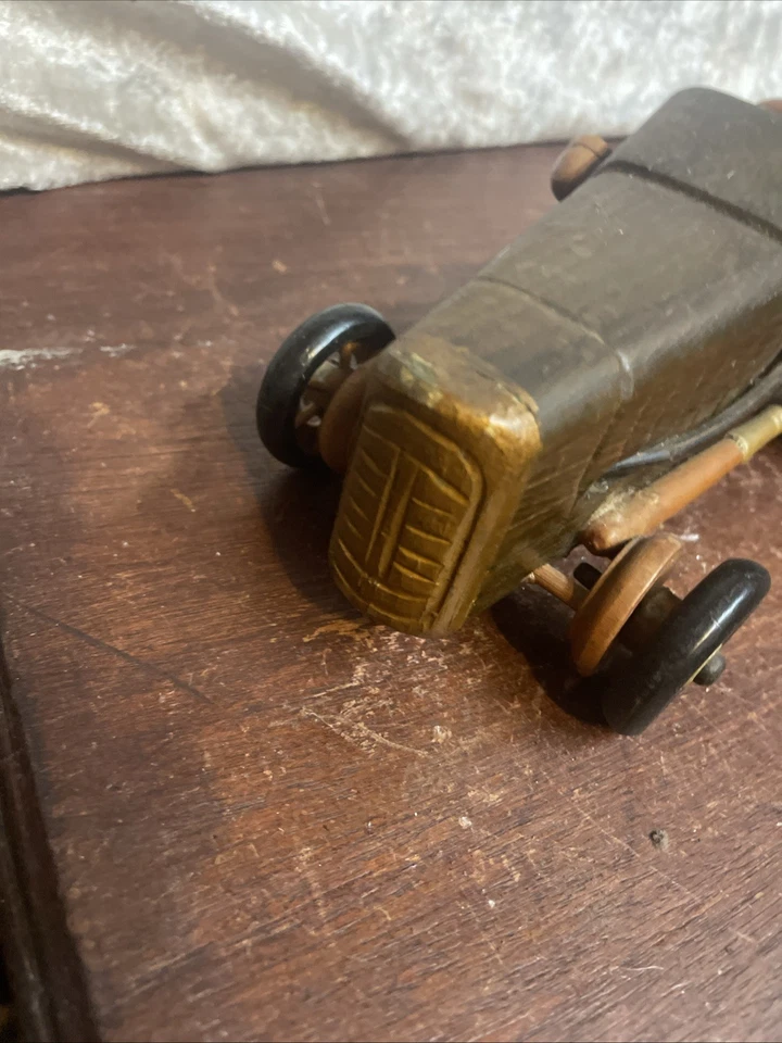 Vintage Carved Wooden racing Car Model - Image 4 of 4