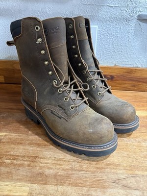 Chippewa Mens Logger Boots Sz 9.5 EE Valdor 8in WP Comp Brown Leather Work 73236