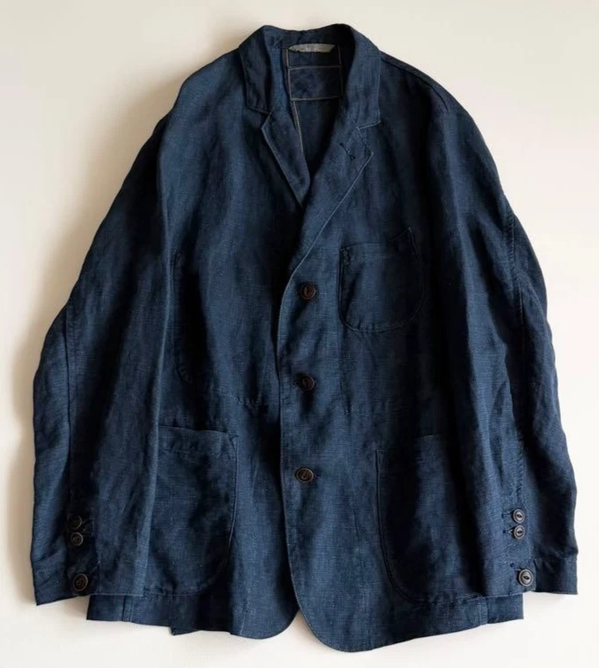 45R / 45rpm Linen Tailored Jacket Indigo Blue Size-L Excellent image 1