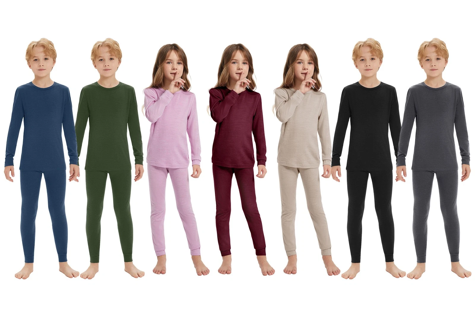 Kids 100% Merino Wool Base Layer Set Girls Boys Thermal Underwear 2PC Top&Pants