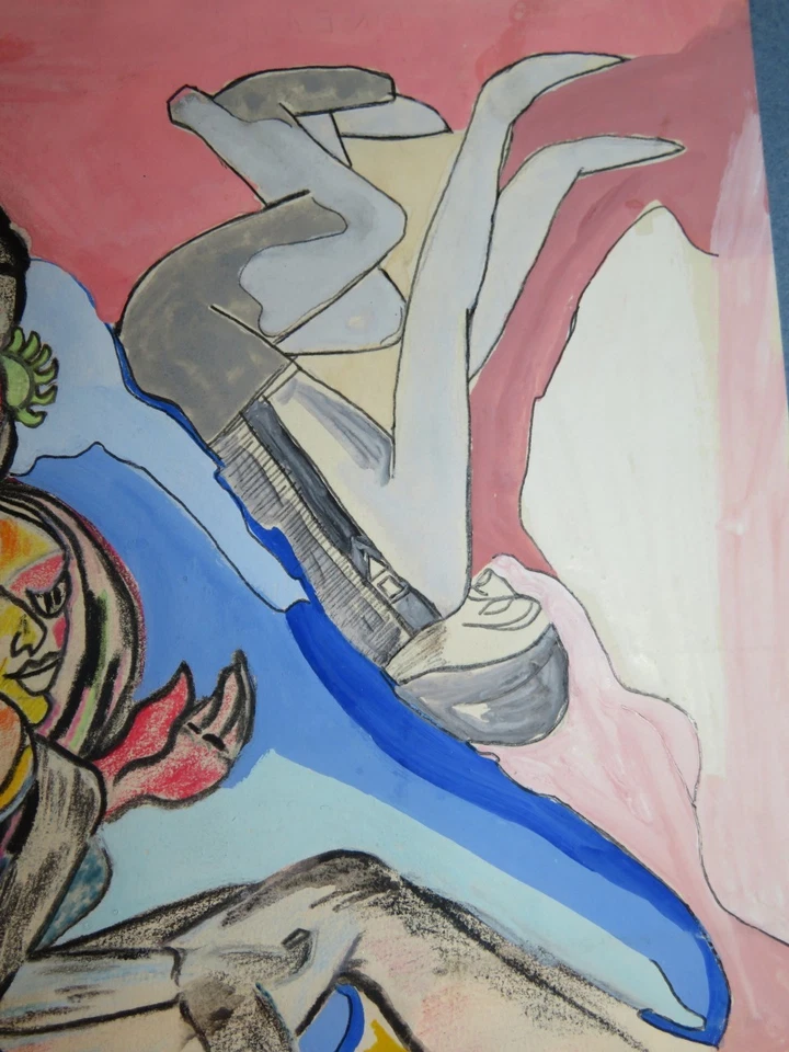 GRAND DESSIN AQUARELLE CRAYON EXPRESSIONNISME dlg COBRA FEMMES NUES SIGNEE 1977 - Photo 4/4