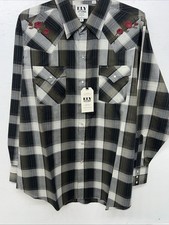 New Men  s ELY Cattleman Green Black Plaid Long Sleeve Pearl Snap Shirt XL S-17