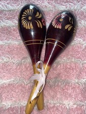 2er Set Maracas handgeschnitzt, handbemalt Holz. Vintage Mexikanische Handwerkskunst!