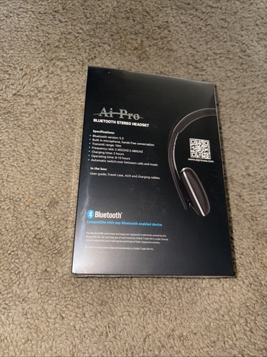 AI PRO 200 PLUS BLUETOOTH STEREO HEADSET HEADPHONES BLACK FOLDABLE NEW SEALED 🆕 - Picture 2 of 5