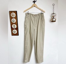 Vintage Linen  Cotton Tan High Waisted Tapered Trousers Size 12
