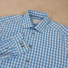 Eton Mens Slim Fit Gingham Check Dress Shirt Blue White 16 41 Cotton Long Sleeve