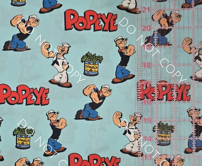 #ad 100% Cotton Woven Novelty Fabric Popeye Cartoon By The 1 4 Yard 9x56 Blue $6.49