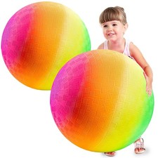 18 Inch Rubber Playground Balls for Kids - 2-Pack Giant Large Rainbow Infla...