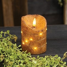 PARLAR TEMPORIZADOR PRIMITIVO MARFIL quemado texturizado ENVUELTO vela parpadeo LED 4" X 3"